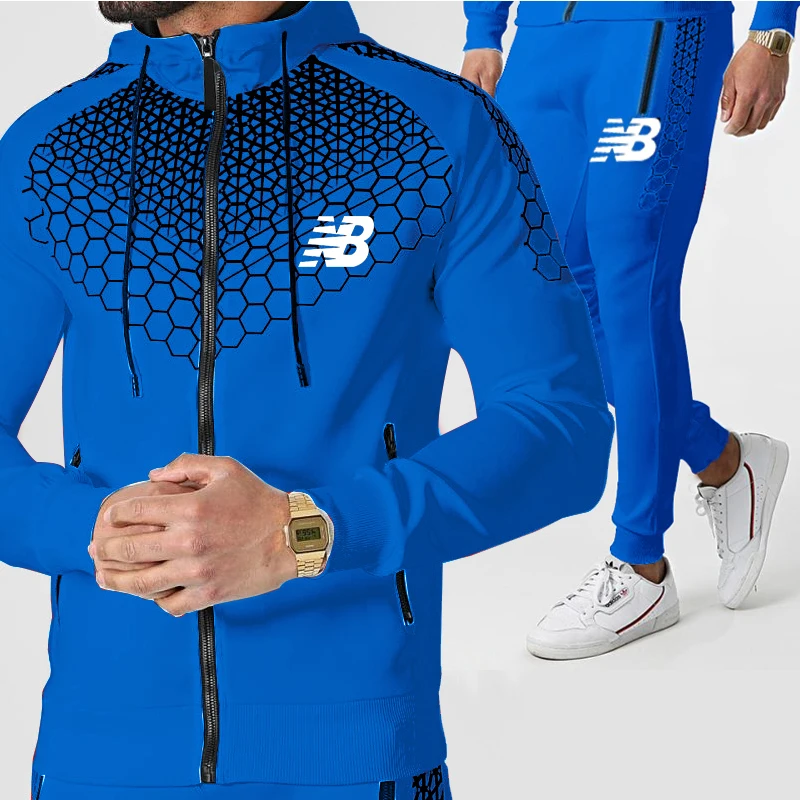 2021New M Men's Football Sets Zipper Hoodie+Pants Two Pieces Casual Tracksuit Male Sportswear Gym Brand Clothing Sweat SuitNew