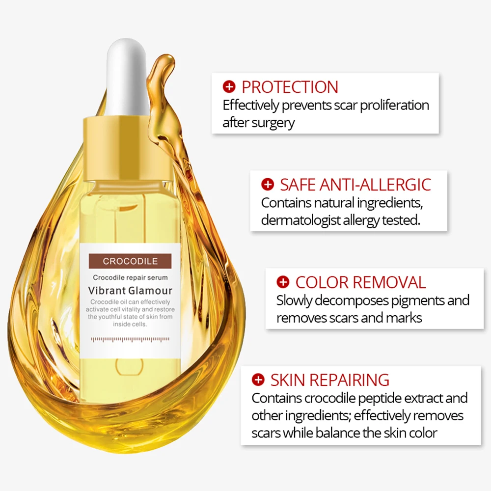 VIBRANT GLAMOUR Crocodile Dispel Scar Repair Face Serum Remove Stretch Marks Acne Scar Treatment Skin Lightening Whitening Care