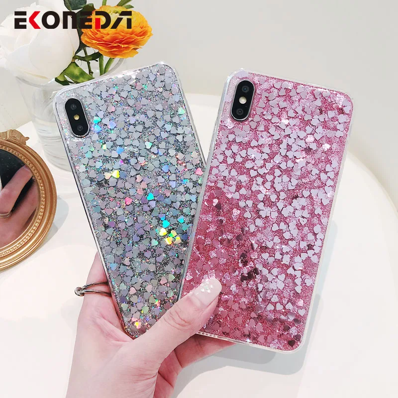 EKONEDA Роскошный чехол сверкающий с блестками для iPhone 11 Pro Max X XS XR силиконовый мягкий