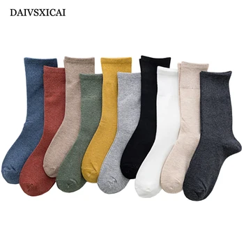 

3Pairs/lot=6Pieces Four Seasons Long Tube Ladies Fashion Socks Cotton Hemp Retro Solid Color Womens Casual Socks