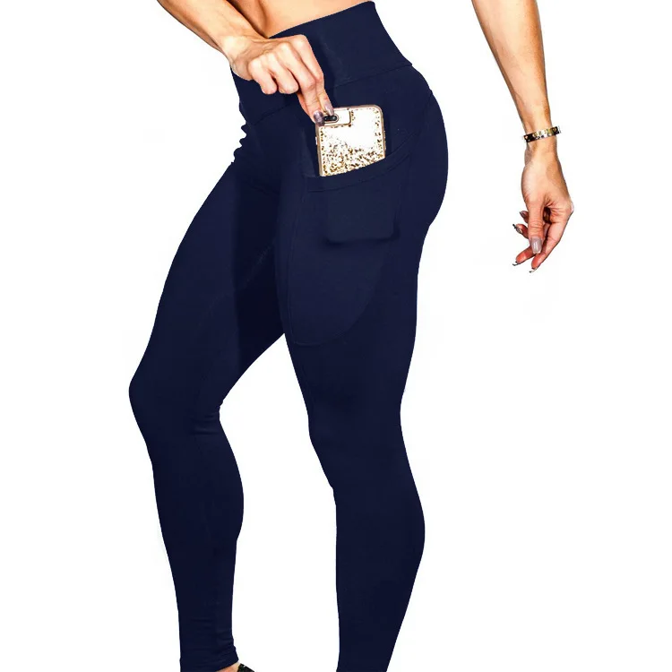 Hot Selling Pocket Solid Color Elasticity Buttock Lifting Sports Fitness Yoga Leggings WOMEN'S Dress Industrial Belt