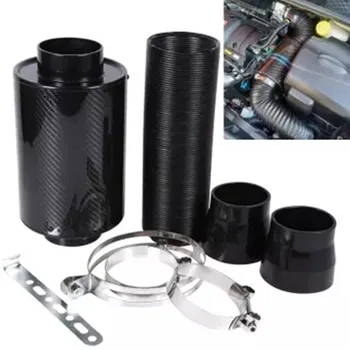 

76mm High Flow Car Carbon Fiber Induction Air Intake Filter Kit Cold Air Intake Bellows System Part with Intake Hose