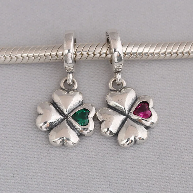 

Authentic 925 Sterling Silver Bead Green Rose Lucky Clover Dangle Charm Fit Pandora Women Bracelet Bangle Gift DIY Jewelry