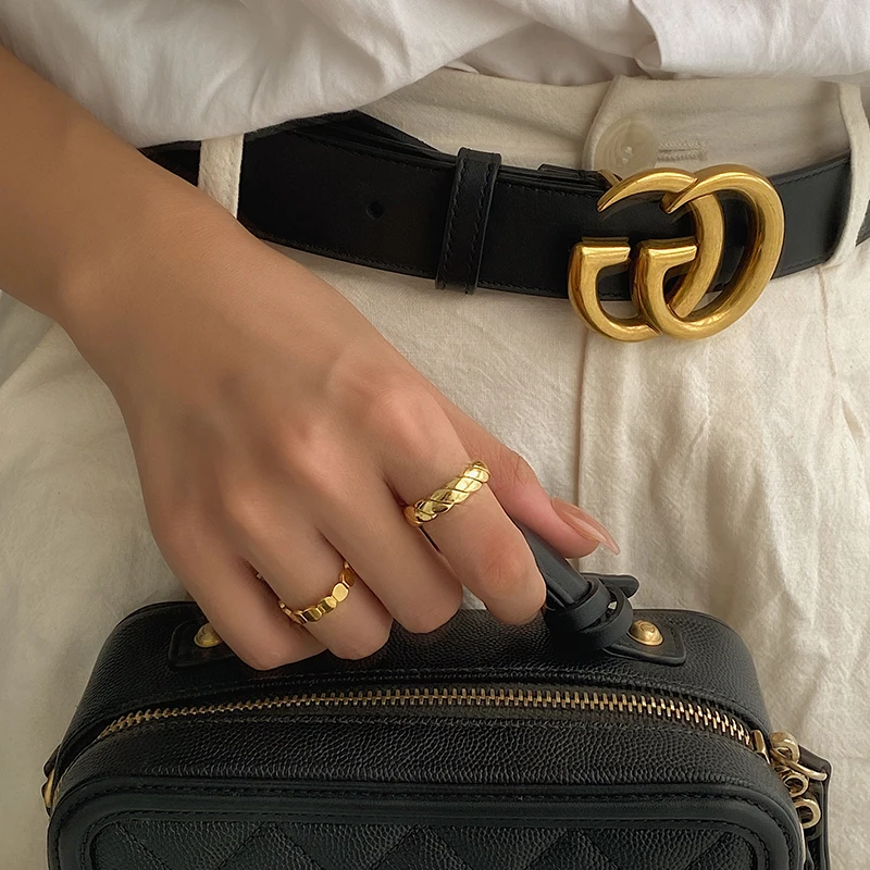 Peri'sBox Gold Silver Color Linked Circle Rings Round Geometric Rings for Women Minimalist Stacking Rings Adjustable 2020 Trendy - Image 4