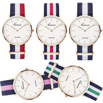 

Woman Quartz Watch Simple Nylon Ultra Slim Canvas Strap Fashion Wristwatches Geneva Ladies Girls Quartz Watch