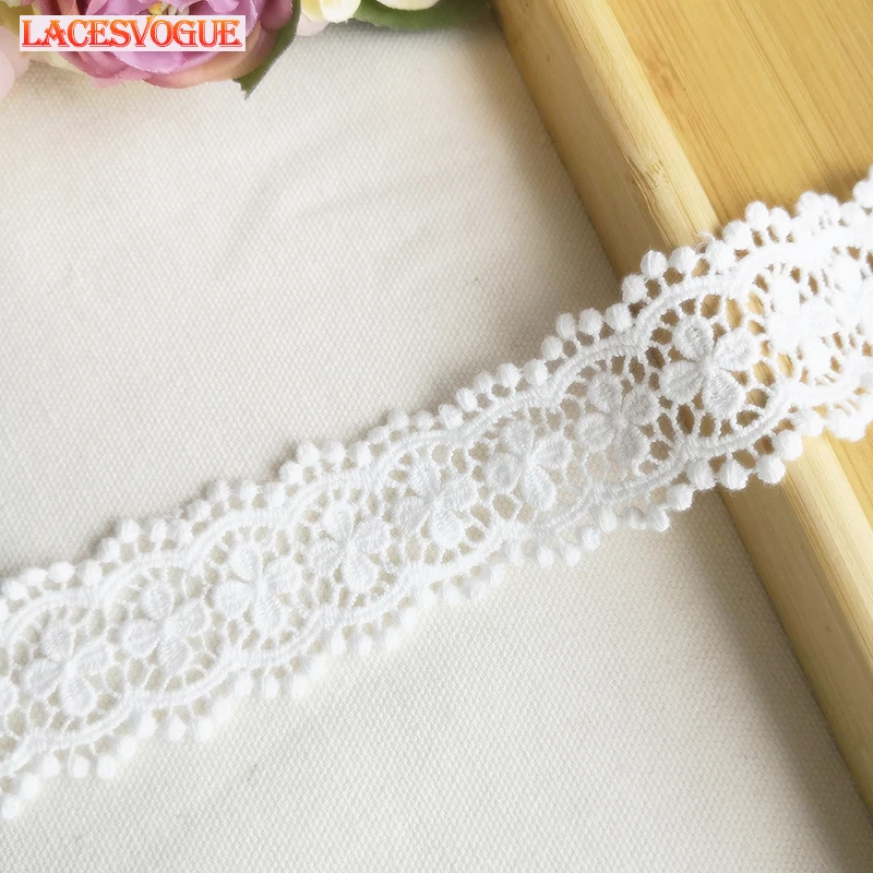 

19yards/lot White embroidery Cotton Lace trims Soluble lace ribbon Patchwork lace material Sewing craft Clothes edge LAV545