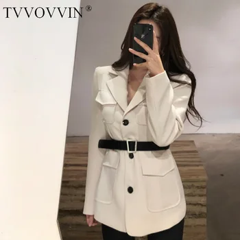 

TVVOVVIN 2019 Autumn Self-cultivation Belt Thin All-match Chic Handsome Single Row Buckle Small Suit Solid Color Woman ZX397