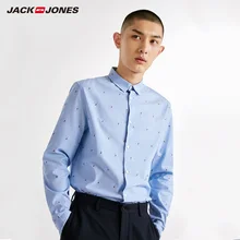JackJones Мужская рубашка с длинными рукавами и отложным воротником из хлопка 218405527