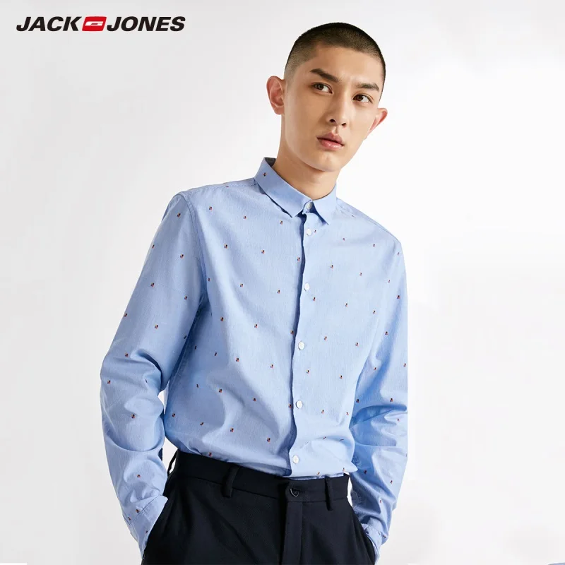 Мужская рубашка JackJones из 100% хлопка с отложным воротником и длинными рукавами