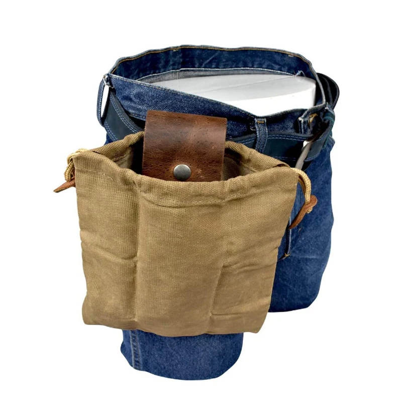 PU 가죽 캔버스 Bushcraft 가방 캔버스 하이킹을위한 채집 주머니, 야외 캠핑을위한 Drawstring이있는 버클 의무 도구 주머니