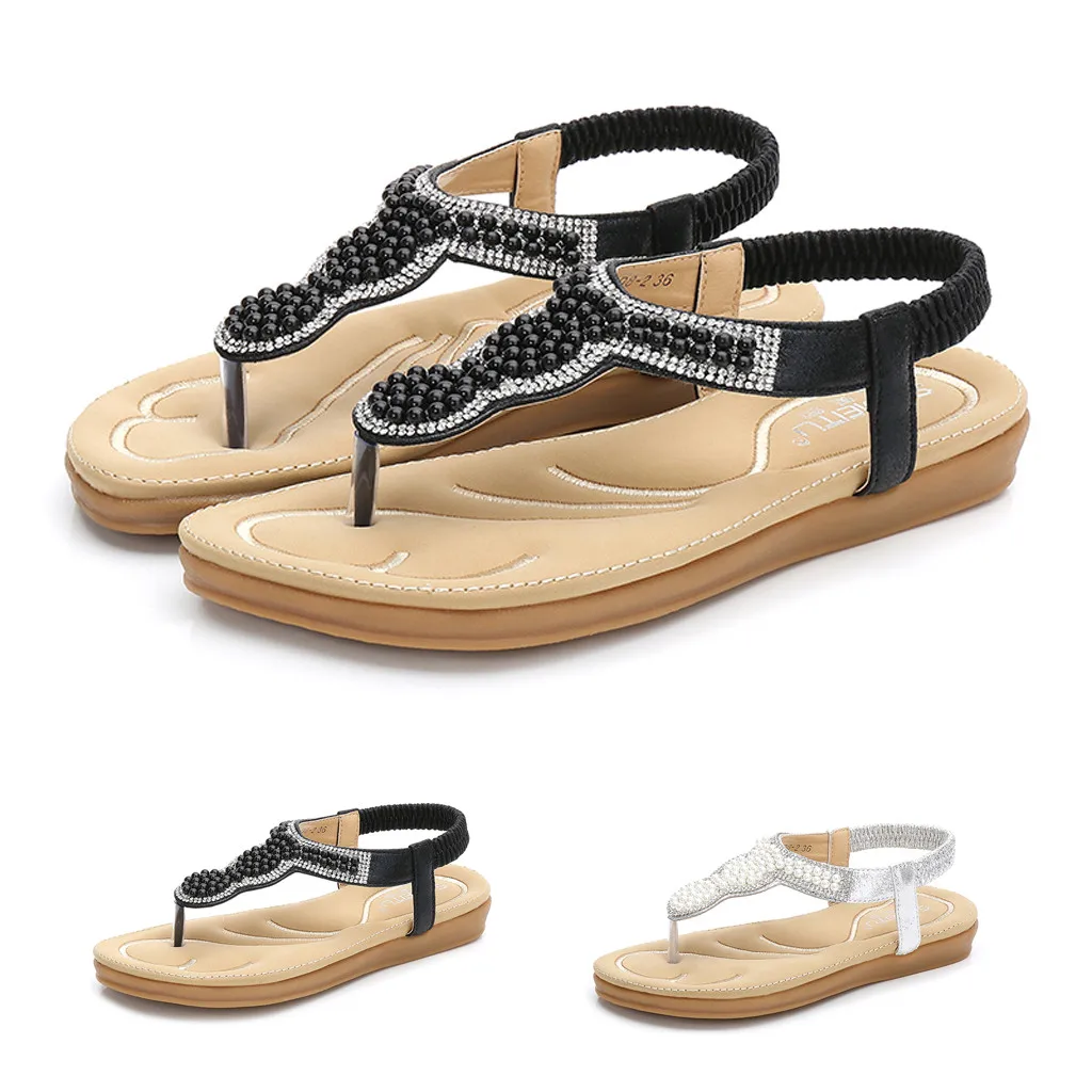 Women's Flat Sandals Bling Clip T-type Fashion Casual Shoes Women Buckle Thong shoe Ladies Casual Flat Bohemian slippers#407