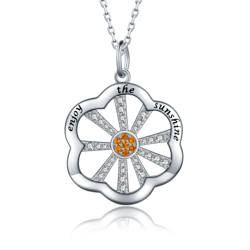 

XiaoJing 100% 925 Sterling Silver White Zircon sunflower Pendant Necklace for Women fashion Jewelry Wedding Gift free ship 2020