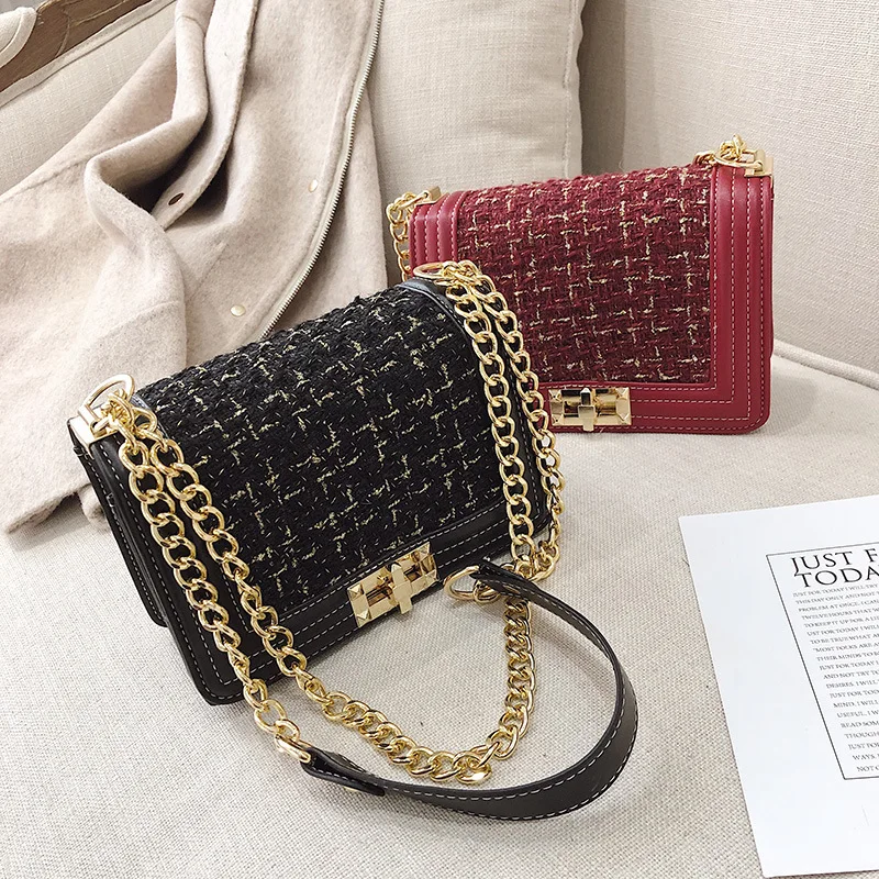 

Autumn And Winter Small Bag Women's 2020 New Style Trend Cool bai da xiao Square Bag Casual Solid Color Woolen Cloth Crossbody B