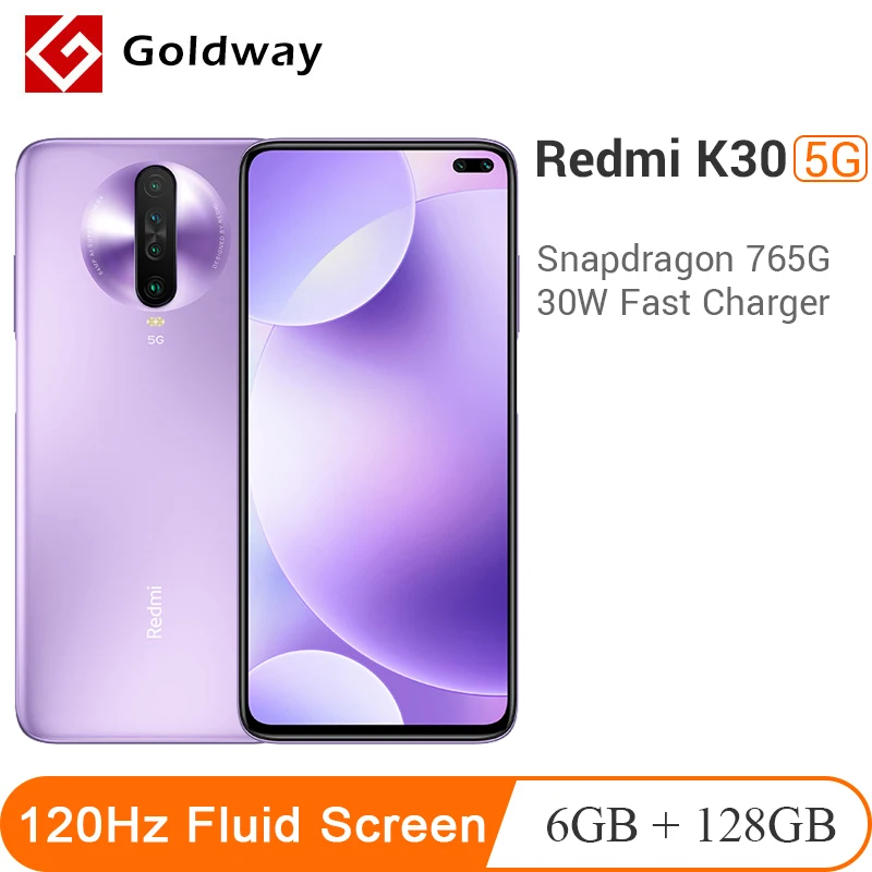 Смартфон Xiaomi Redmi K30 5G 6GB 128 GB, Восьмиядерный процессор Snapdragon 765G, четырехъядерный процессор 64 мп, камера 120 Гц, жидкий дисплей, 4500 мАч