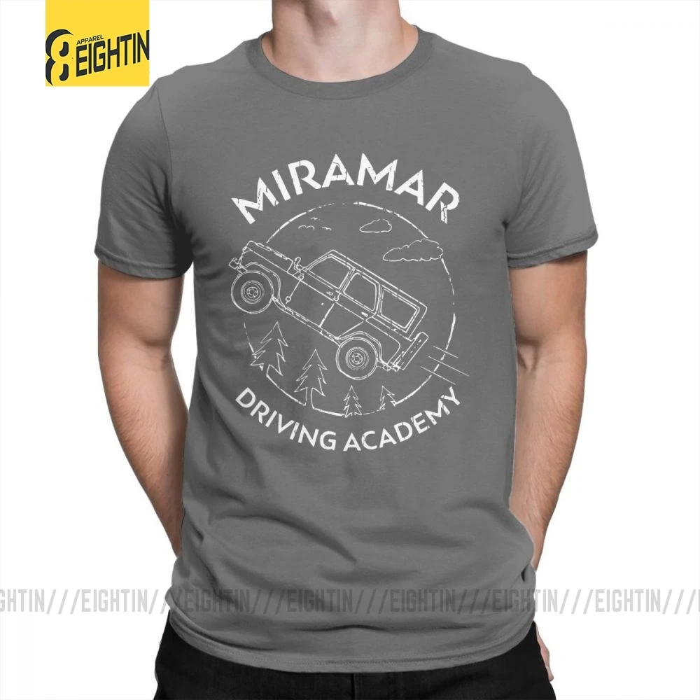Забавные футболки PUBG Miramar для вождения, Academy, футболки с круглым вырезом, большие размеры, футболки, хлопок, футболки с коротким рукавом для мужчин, большие размеры - Цвет: Темно-серый