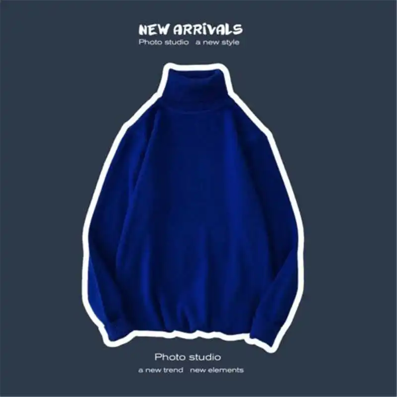 royal blue Свитер для мужчин, джемпер с воротником, водолазка, Зимний вязаный пуловер, теплый топ, тонкий, Новинка - Цвет: royal blue