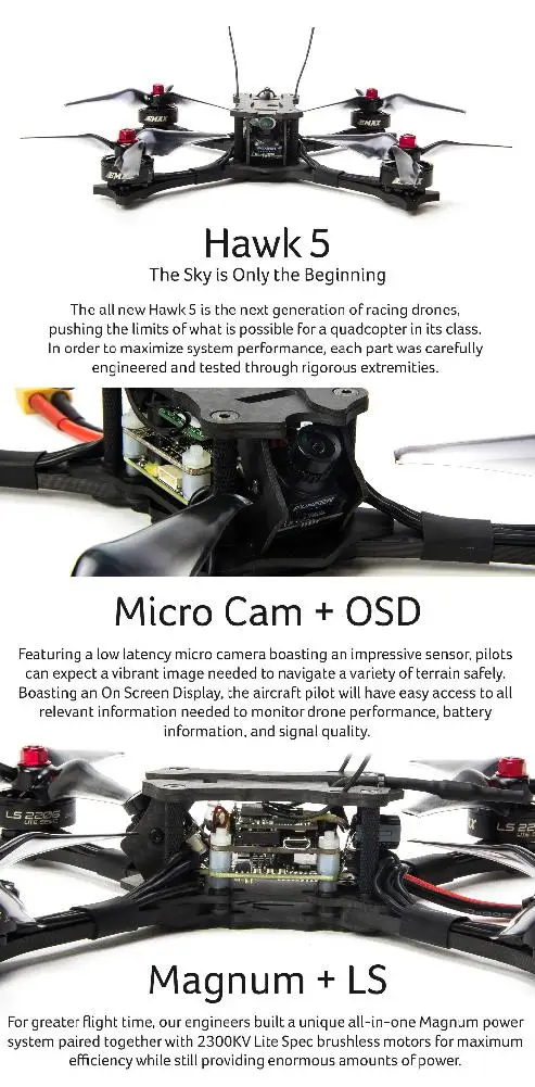 Emax Hawk 5 дюймов FPV DRONE BNF (FRSKY XM +) PNF/Emax 245 мм из углеродного волокна Buzz/Babyhawk R pro 4 дюйма