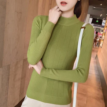 

Autumn Half Collar Long-Sleeved Basic Sweater Fashion Trend Solid Color Women's Knitted Comfortable And Breathable Simple