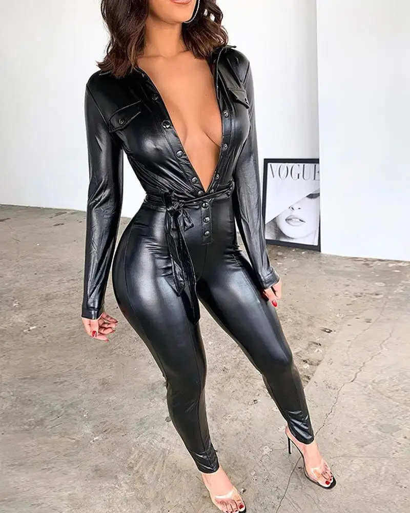 faux leather jumpsuit womens