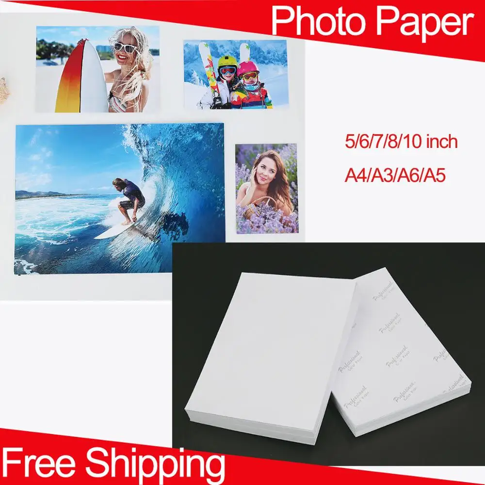 Papel fotográfico de inyección de tinta brillante, papel fotográfico de 5/6/7/8/10 pulgadas, Papel de impresora, A4/A3/A6/A5, 200g