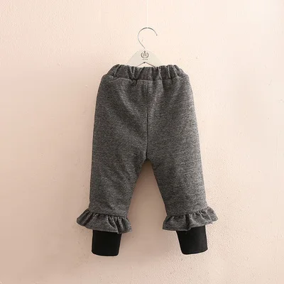 Autumn Winter Girls Pants Plus Velvet Thicken Korean Fashion Plaid Fake Two Pieces Trousers 2 3 4 5 6 7 Years Toddler Baby Pants