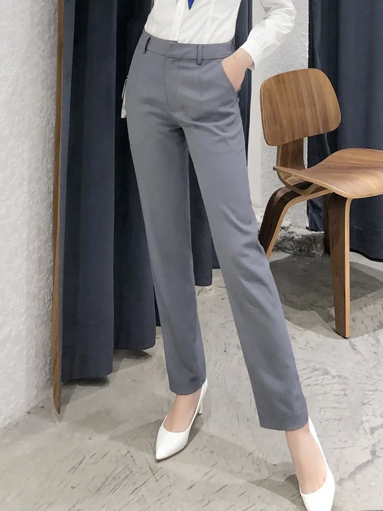 GRAY PANT Офисные женские прямые брюки, широкие, коммутируют, полная длина, женские брюки, темперамент, повседневный серый костюм, средняя талия, брюки, высокое качество, новинка - Цвет: GRAY PANT