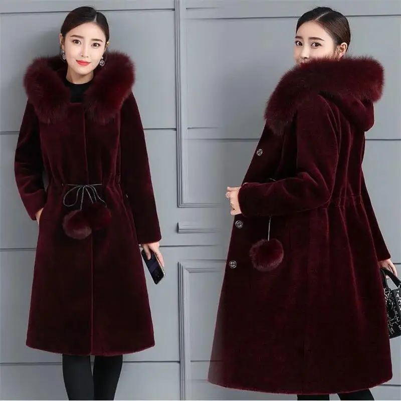 Зимнее женское Шерстяное Пальто Новое теплое пальто с капюшоном женское модное двубортное шерстяное пальто с двойным карманом - Цвет: Бургундия