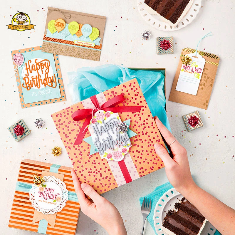 

Happy Birthday Dies Cut Metal Cutting Dies and Clear Stamps for Scrapbooking for DIY Card Making Cutting Crafts Stencil Dies