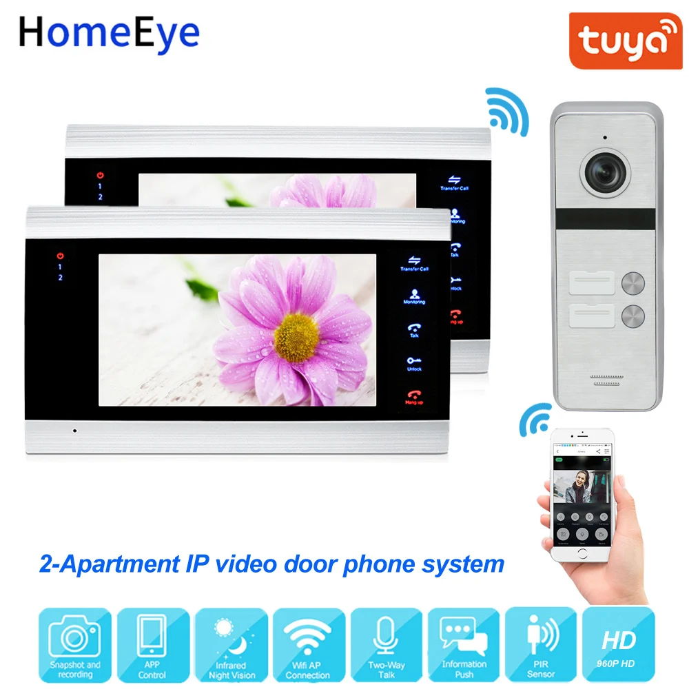 Tuya Smart App Дистанционное Управление IP видео-телефон двери Wi-Fi видео домофон 2-квартиры безопасности Система контроля доступа Водонепроницаемый серверный компьютером с экранным меню