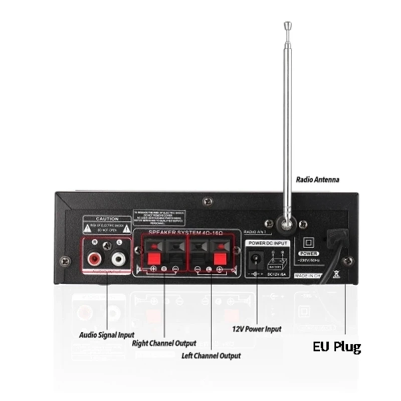 Мини усилитель мощности аудио MP3 плеер FM Радио BT цифровой аудио приемник ЖК-дисплей двойной микрофон вход BT усилитель