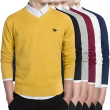 6 цветов, вязаные свитера с v-образным вырезом, Осенние повседневные мужские свитера, пуловер, приталенный, хлопок, поло, логотип, мужской пуловер размера плюс M-3XL