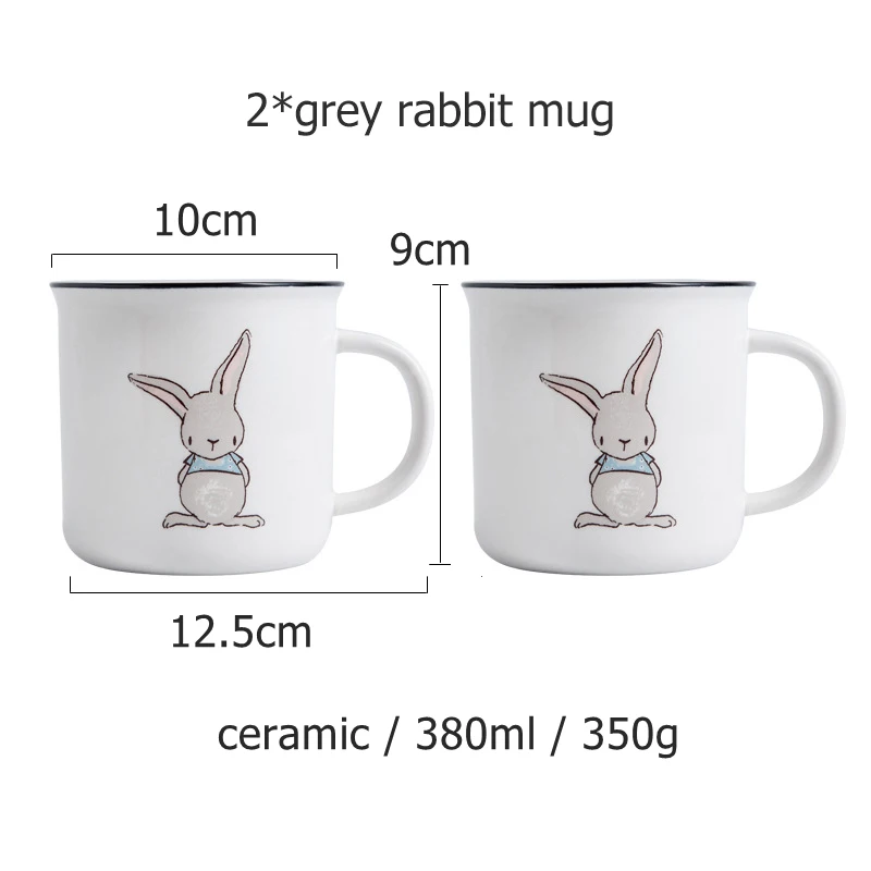 2 grey Набор из 2шт белая керамическая кружка с мультяшным кроликом кофейная кружка чашка для питьевой воды для пар лучший подарок на день рождения посуда для молока - Цвет: 2 grey