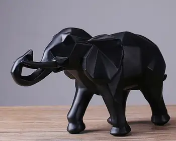 

Sales Modern Abstract Black Elephant Statue Resin Ornaments Home Decoration Accessories Gift Geometric Elephant Sculpture Animal