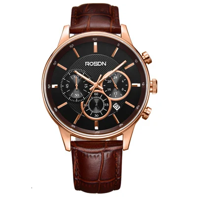 3181 Brown Многофункциональные мужские часы люксовый бренд ROSDN Хронограф Спортивные мужские водонепроницаемые сапфировые японские кварцевые кинетические часы R3162 - Цвет: 3181 Brown