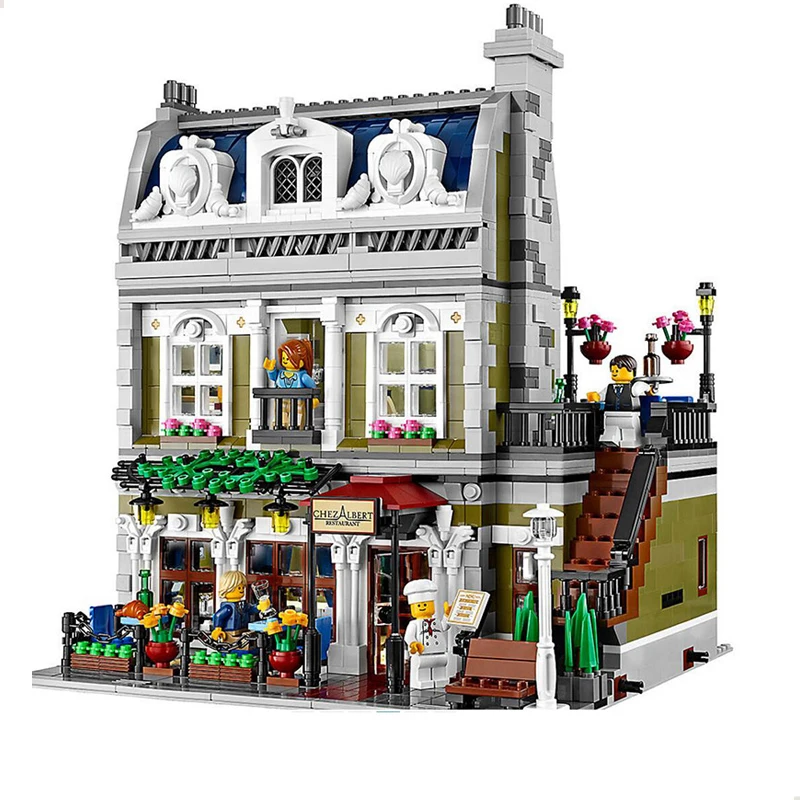 New Big Set Architecture Building Blocks Creator Expert City Street Paris Restaurant European Houses with Figures Bricks Toys