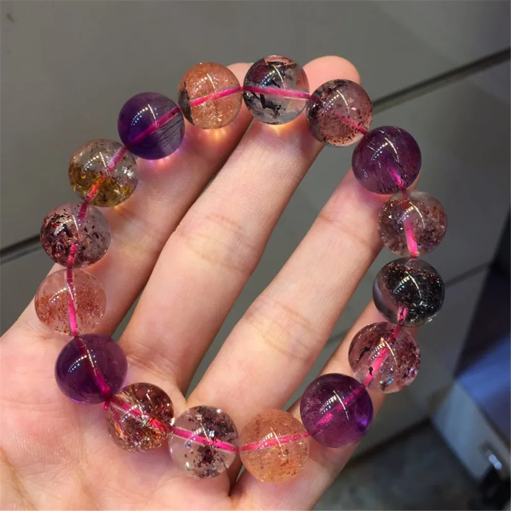 Top 12mm Natural Lepidocrocite Rutilated Bracelet Women Stone Super 7 Melody Crystal Round Beads Stretch Fashion Jewelry AAAAA