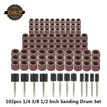 

CMCP 102pcs 1/4 3/8 1/2 Inch Sanding Drum Set With Sanding Mandrels Sanding Bands For Nail Dremel Accessories