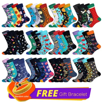 

LIONZONE 4Pairs/Lot Spring New Arrived Crew Socks Men Art BritishStyle Street Fashion Hip Hop Designer Happy Sock + Free Gift