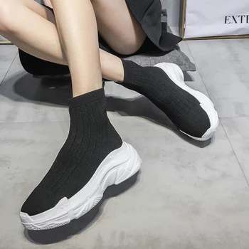 

Hot Sell Running Shoes for Female Sock Sneaker Women Sport Shoes High Top Black White Athletic Shoes Outdoor Jogging Trainers