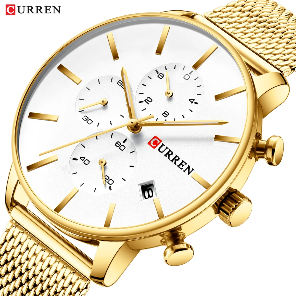 

Curren Modern Fashion Men's Sport Quartz Watch Men Multifunction Waterproof Mesh Gold Wristwatch Horloges Mannen dropshipping