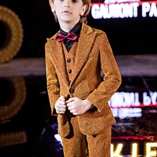 YuanLu; Детский костюм для мальчиков; блестящее Детское пальто; Свадебный Блейзер; пиджак; деловой Блейзер; жилет; брюки; вечерние костюмы для малышей; цвет золотой