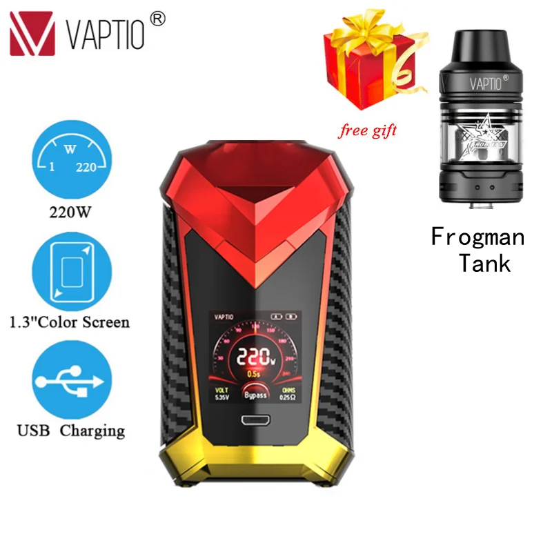 Подарок RDTA Танк Оригинал 220 Вт Vape mod Vaptio супер накидка коробка мод электронная сигарета 1,3 дюймов HD цветной TFT экран fit 18650 batt