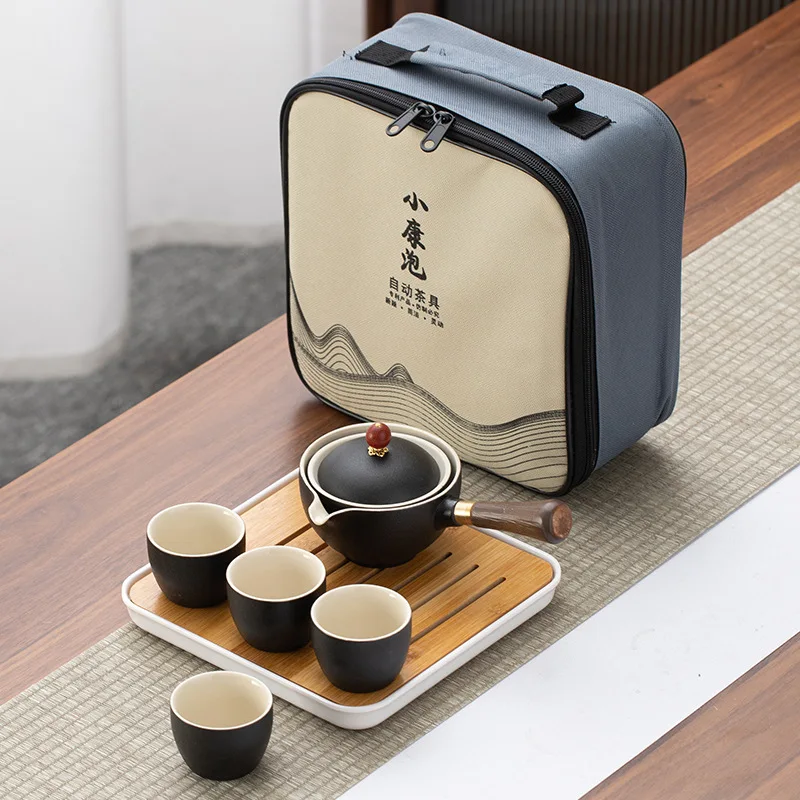 Bubble Kung Fu Tea Set Creative Lazy Self-rotating Tea Maker Travel Portable Ceramic Teapot Teacup Set