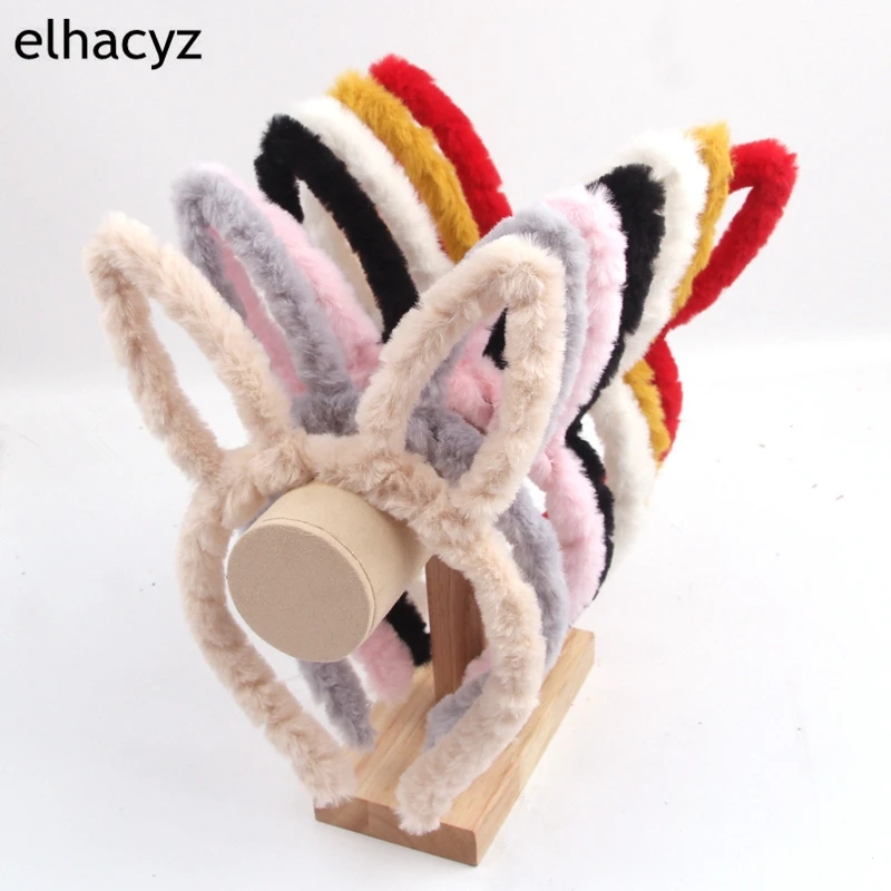 10pcs/lot Lovely Rabbit Ears Hairband Faux Fur Headband Solid Bunny Plush Head Hoop Hair Bezel Band Women Party Hair Accessories sensory gravity guns fidgets toy lovely 3d guns venttoy novelty gift for adult stress relief decompress party props