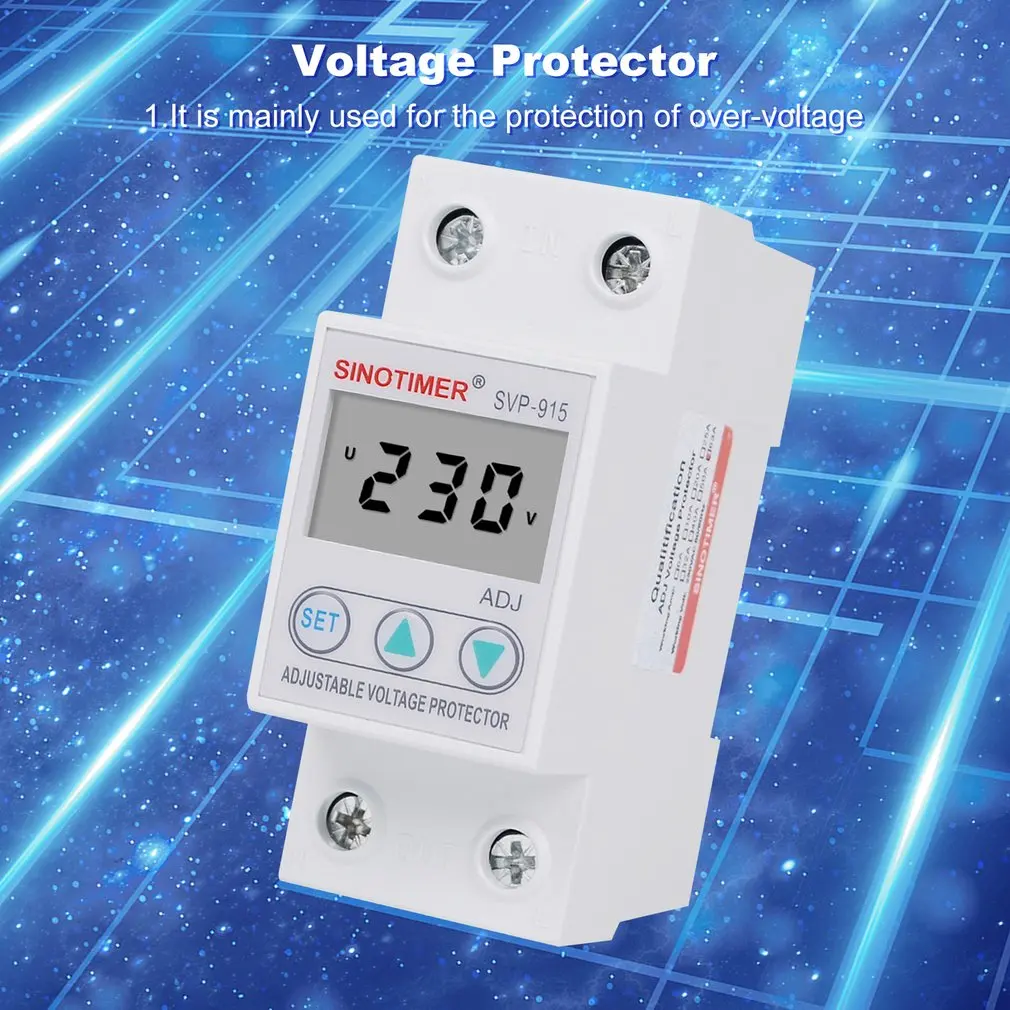 SINOTIMER SVP-915 Напряжение протектор 230V 40A/63A Регулируемый автоматическое восстановление под/над релейный выключатель защитное устройство с ЖК-дисплей