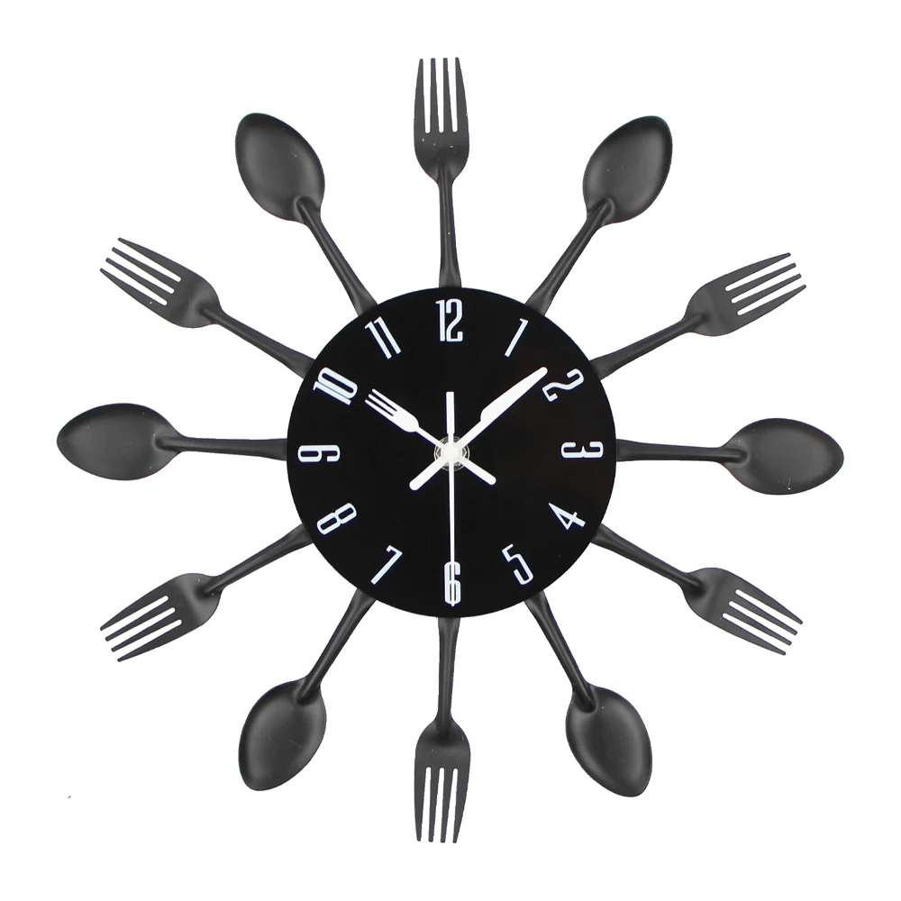 Timelike Cutlery Kitchen Wall Clock 3D Removable Modern Kitchen Spoon Fork Wall Clocks Mirror Wall Decal Wall Sticker Home Decor images - 6