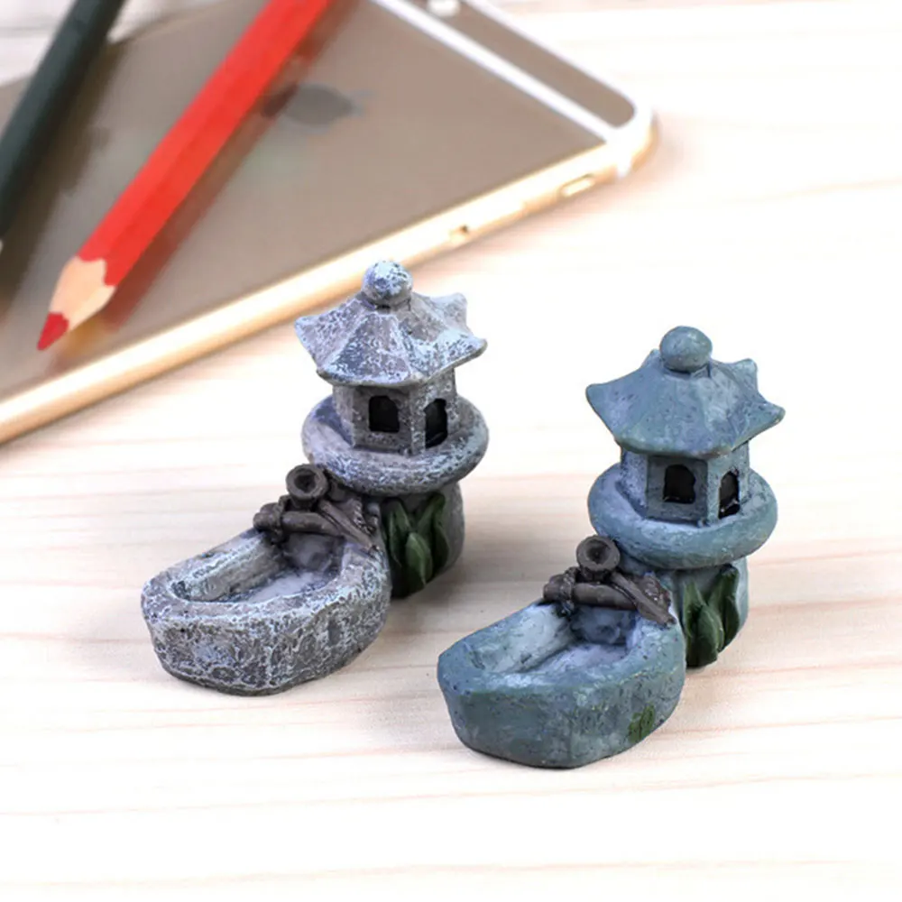 

Micro Landscape Figurines Mini Garden Pond Tower Resin Crafts Bonsai Toys Courtyard Decor DIY Lawn Lifelike