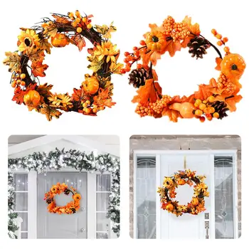 

Fall Wreath with Pumpkins Berries Maple Leaves Artificial Fall Berry Wreath Harvest Wreath Fall for Autumn Wedding Party