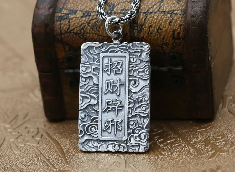 Твердая S999 чистое серебро счастливый телосложитель Wu Caishen Guan Gong тайская Серебряная Подвеска Ретро Мужская женская подвеска Будда подарок