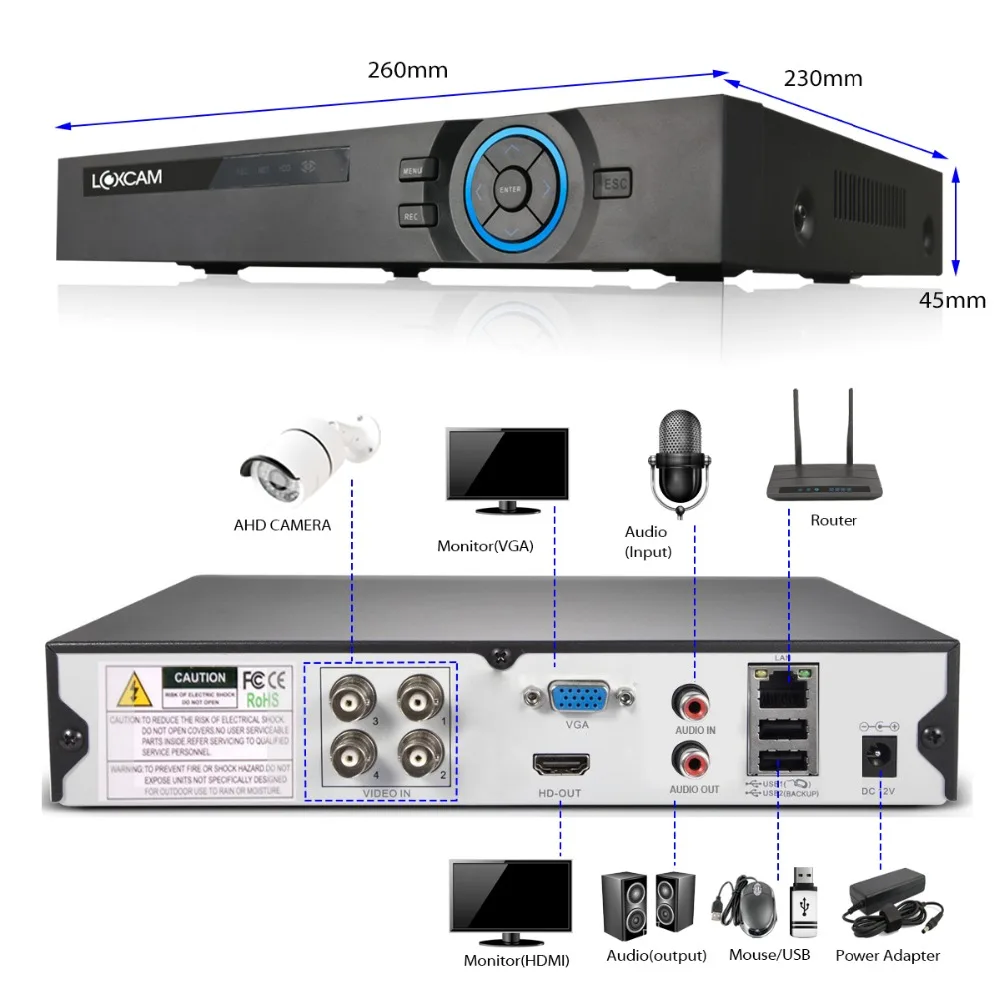 LOXCAM h.265+ 4CH система видеонаблюдения 4CH DVR комплект 4 шт. 4MP IP66 Водонепроницаемая наружная ИК камера ночного видения AHD CCTV камера системы p2p